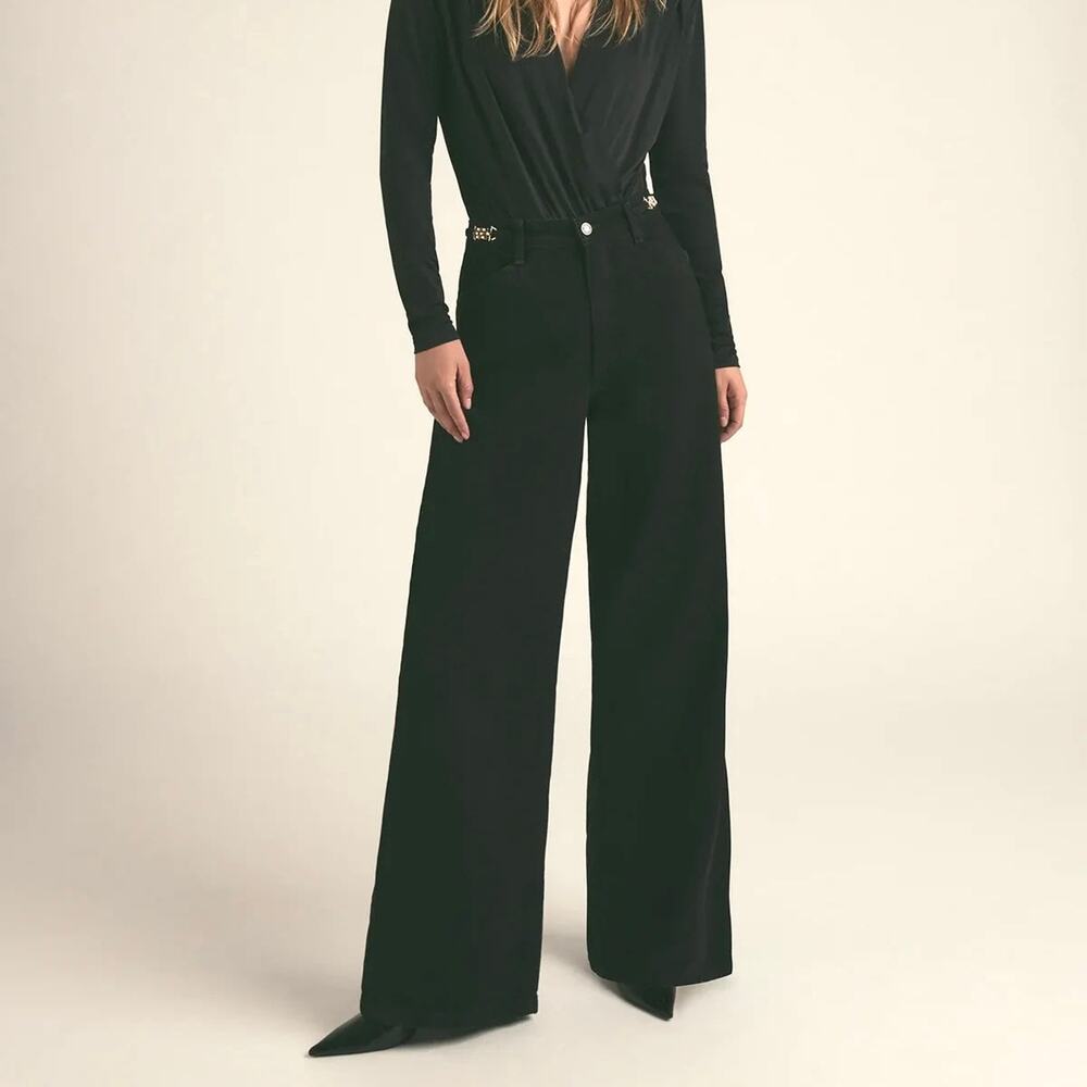 Favorite Daughter Black Gold Chain The Fancy Mischa Wide Jeans 29 NEW Denim Pant